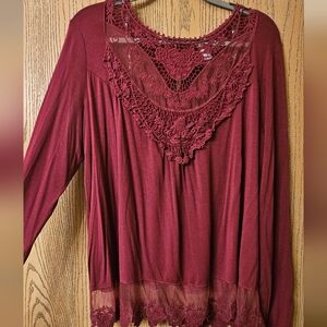 Burgundy Lace Trim Women's Top Size XXXL